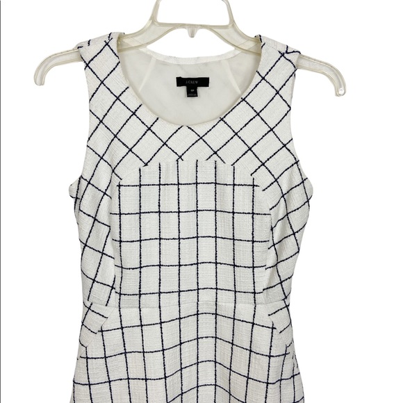 J.Crew A-Line Windowpane Tweed Dress White and Navy Blue Size 0P - Picture 5 of 8